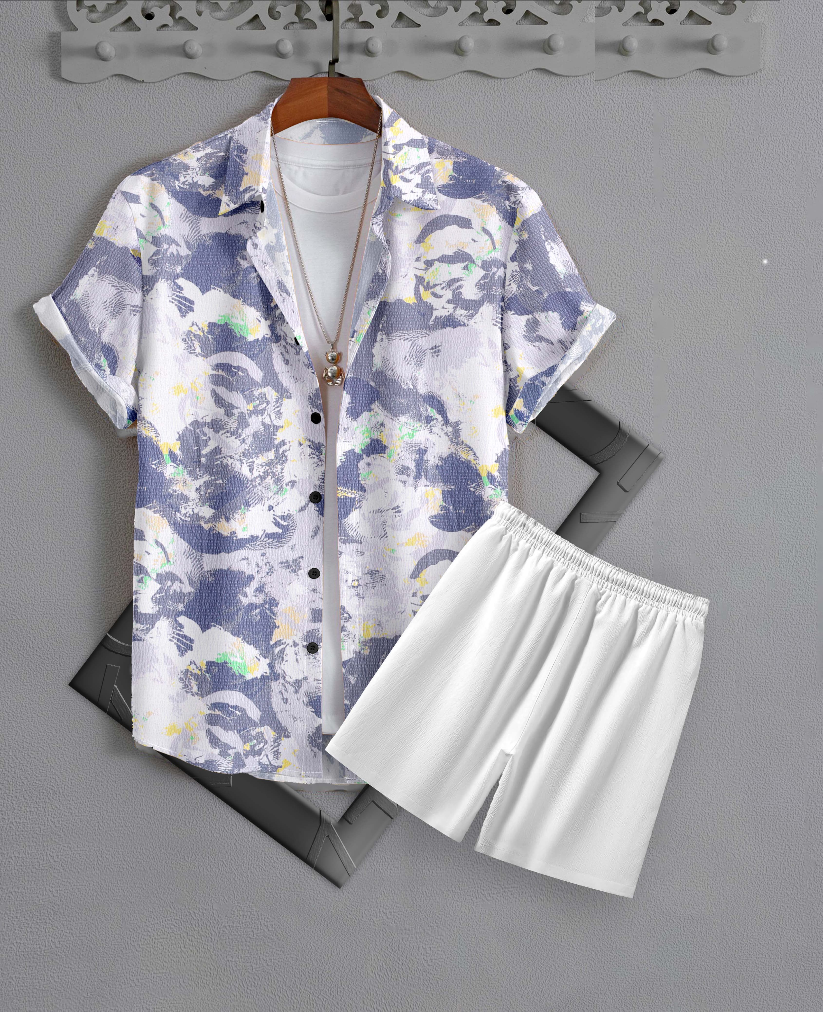 Men’s Abstract Print Night Suit – Half Sleeve Shirt & Shorts